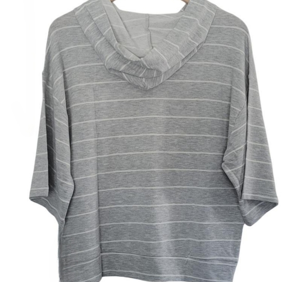 Joe's Jeans Drop Shoulder Gray & White Striped Flowy Hoodie - Picture 4 of 5